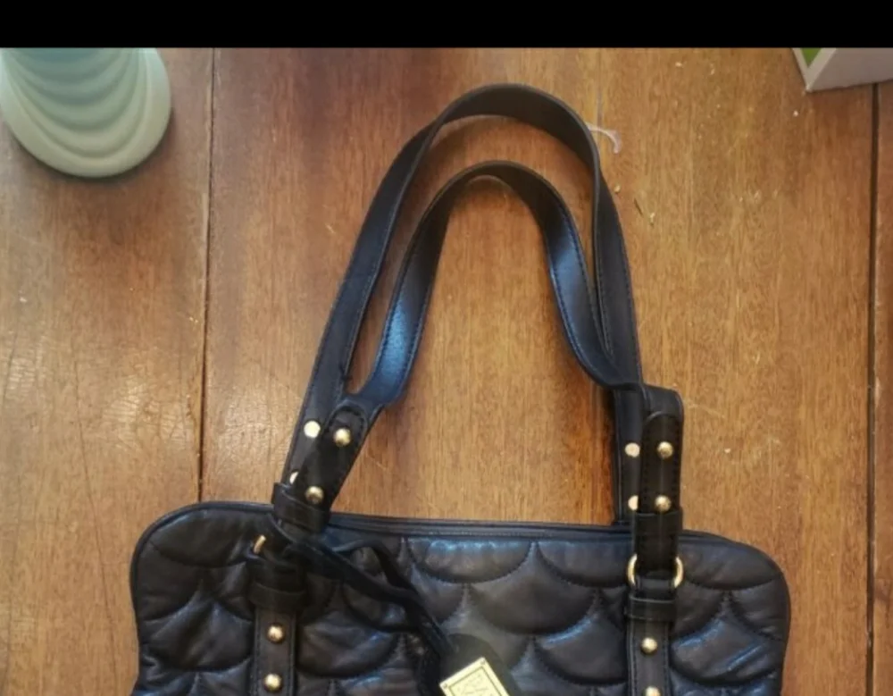 Badgley Mischka Black Quilted Handbag with Gorgeous Gold Accents